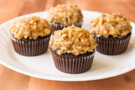The Best Dairy-Free German Chocolate Cupcakes Recipe - tender, moist, rich chocolate cupcakes with classic caramel, coconut pecan frosting.