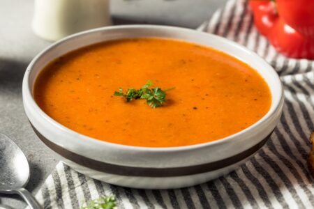 Creamy Dairy-Free Bell Pepper Soup Recipe with Flavorful Roasted Garlic - plant-based, gluten-free, soy-free