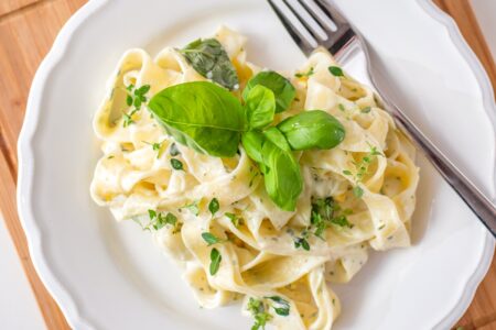 Dairy-Free Creamy White Wine Sauce over Pasta - easy, vegan, budget friendly recipe