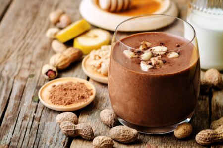 Dairy-Free Chocolate Peanut Butter Smoothie Recipe - naturally plant-based, vegan, and optionally allergy-friendly. Rich, thick, creamy, and delicious! Great for breakfast, post-workout, or as a healthier milkshake dessert.
