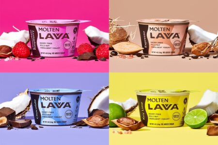 Molten Lavva Yogurt Reviews and Info - Dairy-Free, Gluten-Free, Vegan, and Keto-Friendly. No added sugars, 50 billion probiotics. Pictured: Four flavors