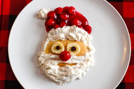 Dairy-Free Santa Pancakes Recipe - A fun treat for St. Nicholas Day or Christmas Day! Vegan and gluten-free options.
